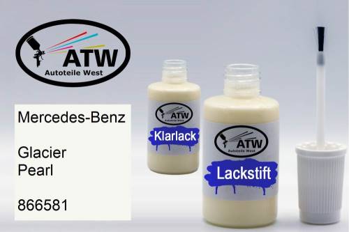 Mercedes-Benz, Glacier Pearl, 866581: 20ml Lackstift + 20ml Klarlack - Set, von ATW Autoteile West.